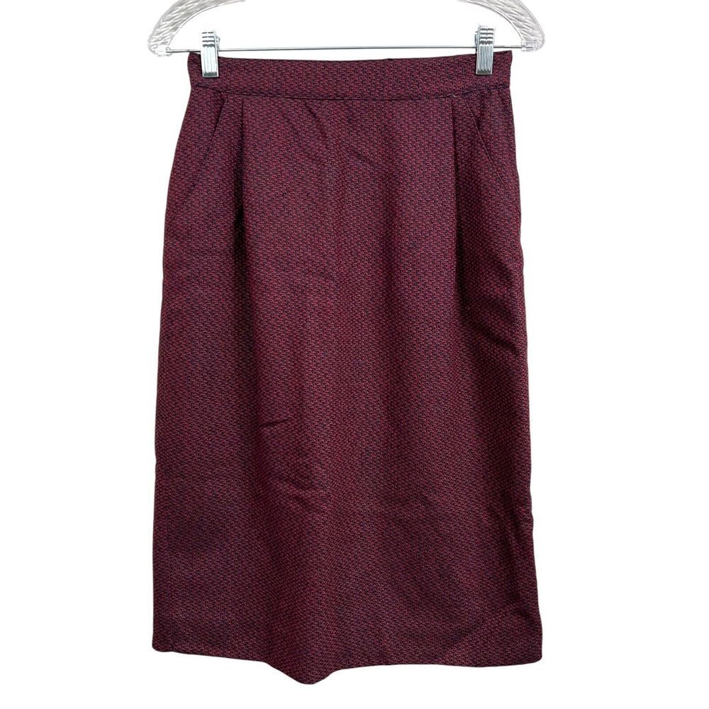 Tahari Womens Wool Pencil Skirt Pleated Vented Pockets Lined Zip Burgundy Sz 10*